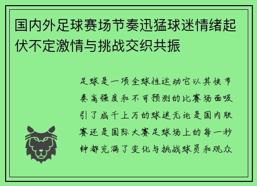 国内外足球赛场节奏迅猛球迷情绪起伏不定激情与挑战交织共振